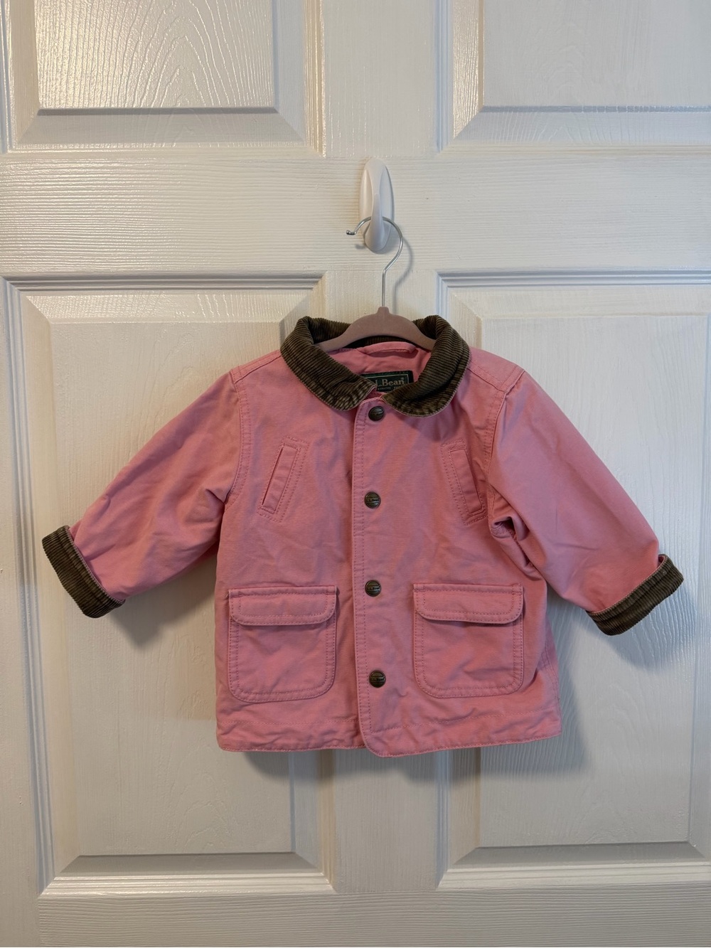L.L. Bean Pink Baby Barn Coat with Brown Corduroy Trim